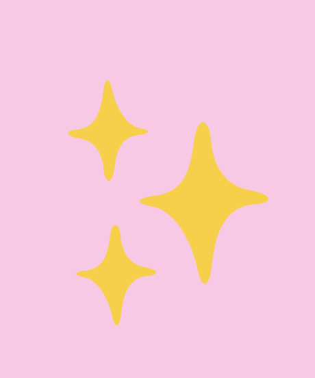 Three yellow star-shaped sparkles on a pink background.