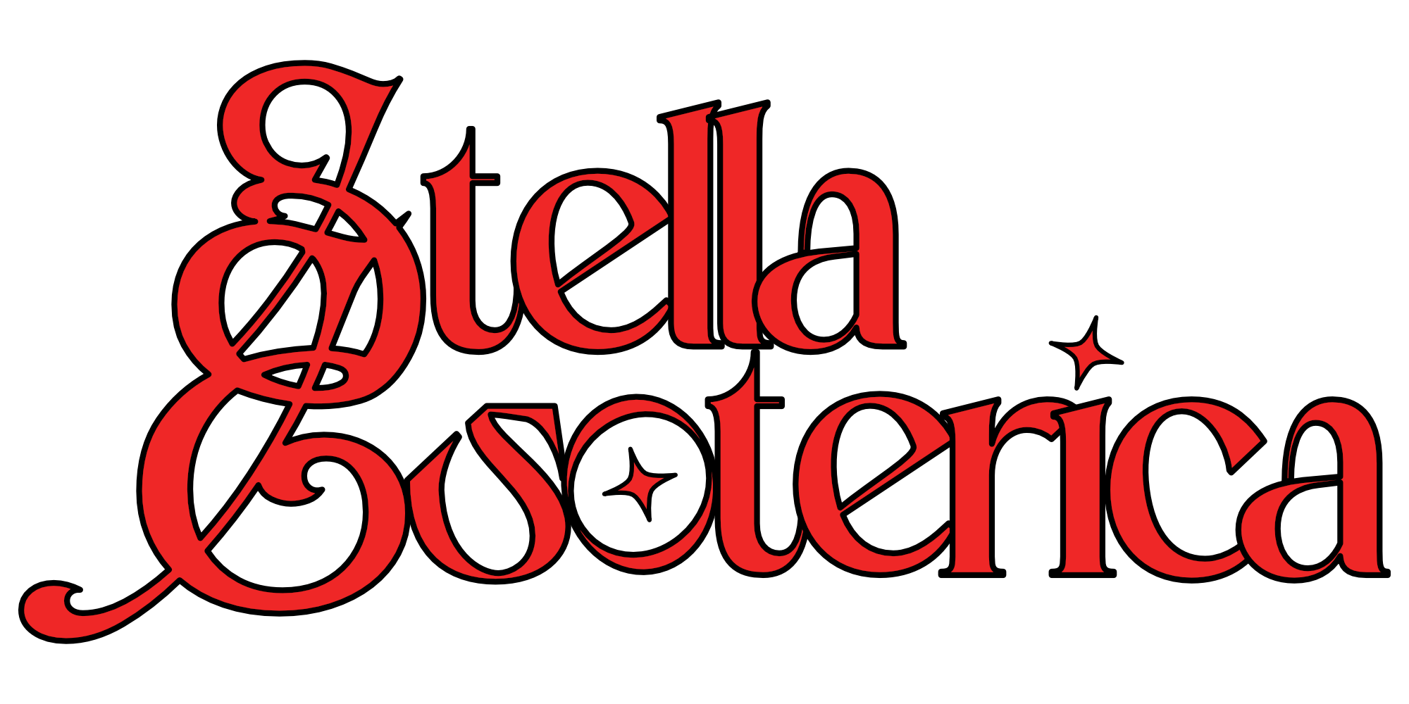 Red text on black background that reads 'Stella Esoterica' with small star motifs.