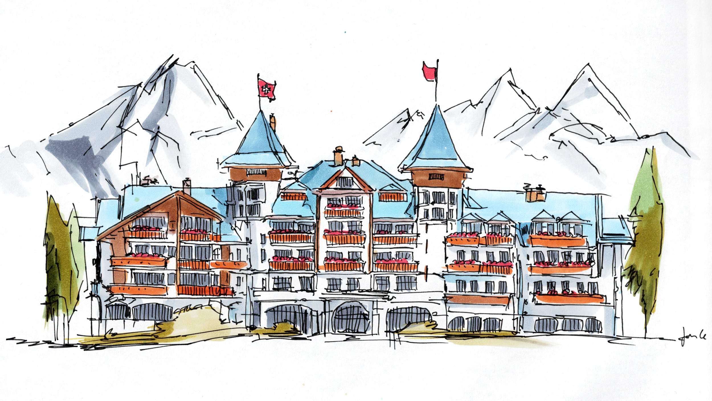 Alpine Hotel Quick Sketch