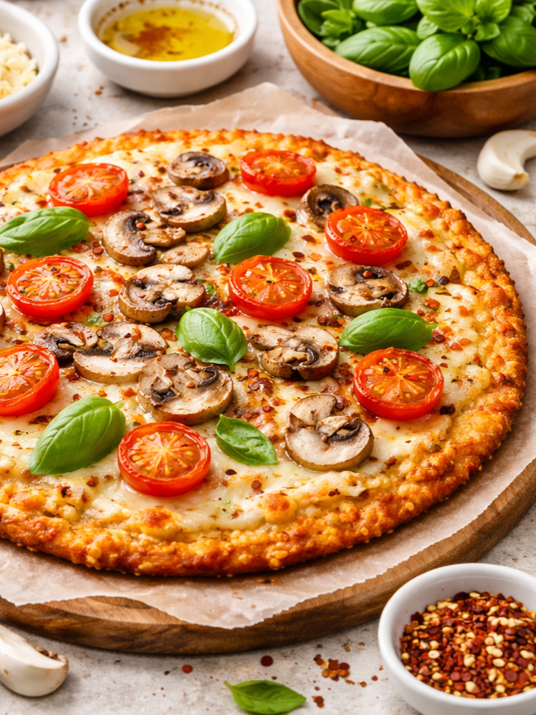 Receta de pizza keto con masa de coliflor