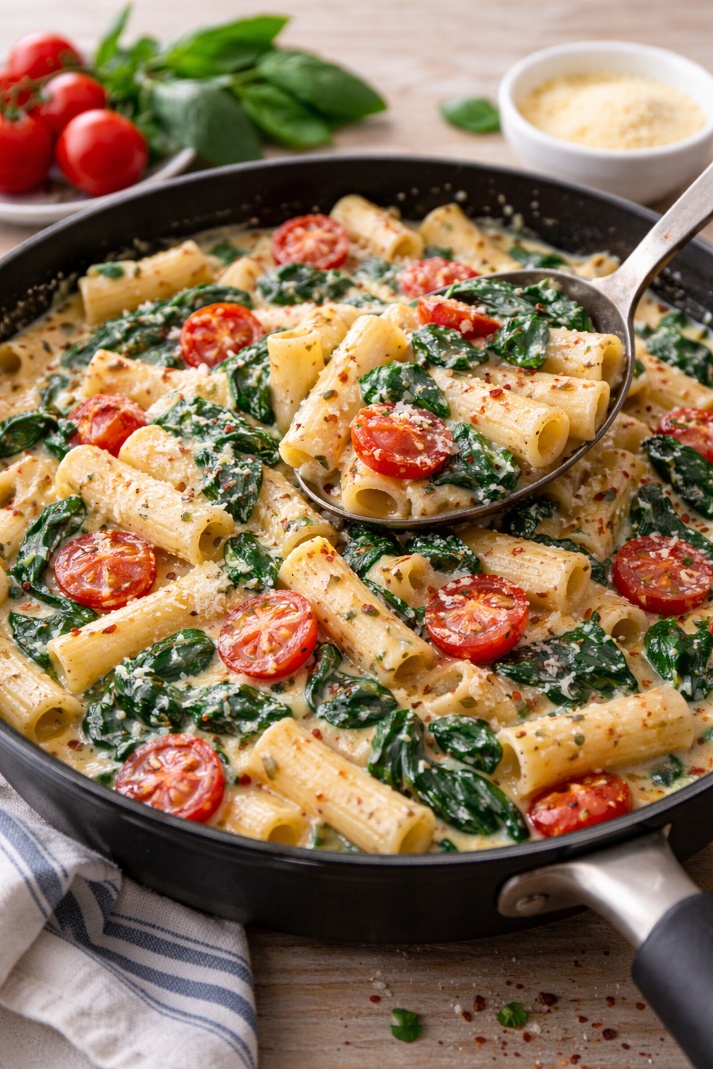 Macarrones con espinacas