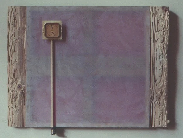 HOMAGE FOR A DRY WIT 1987
Wood Weather Relic, Screen Fabric, Oil
28"x21"