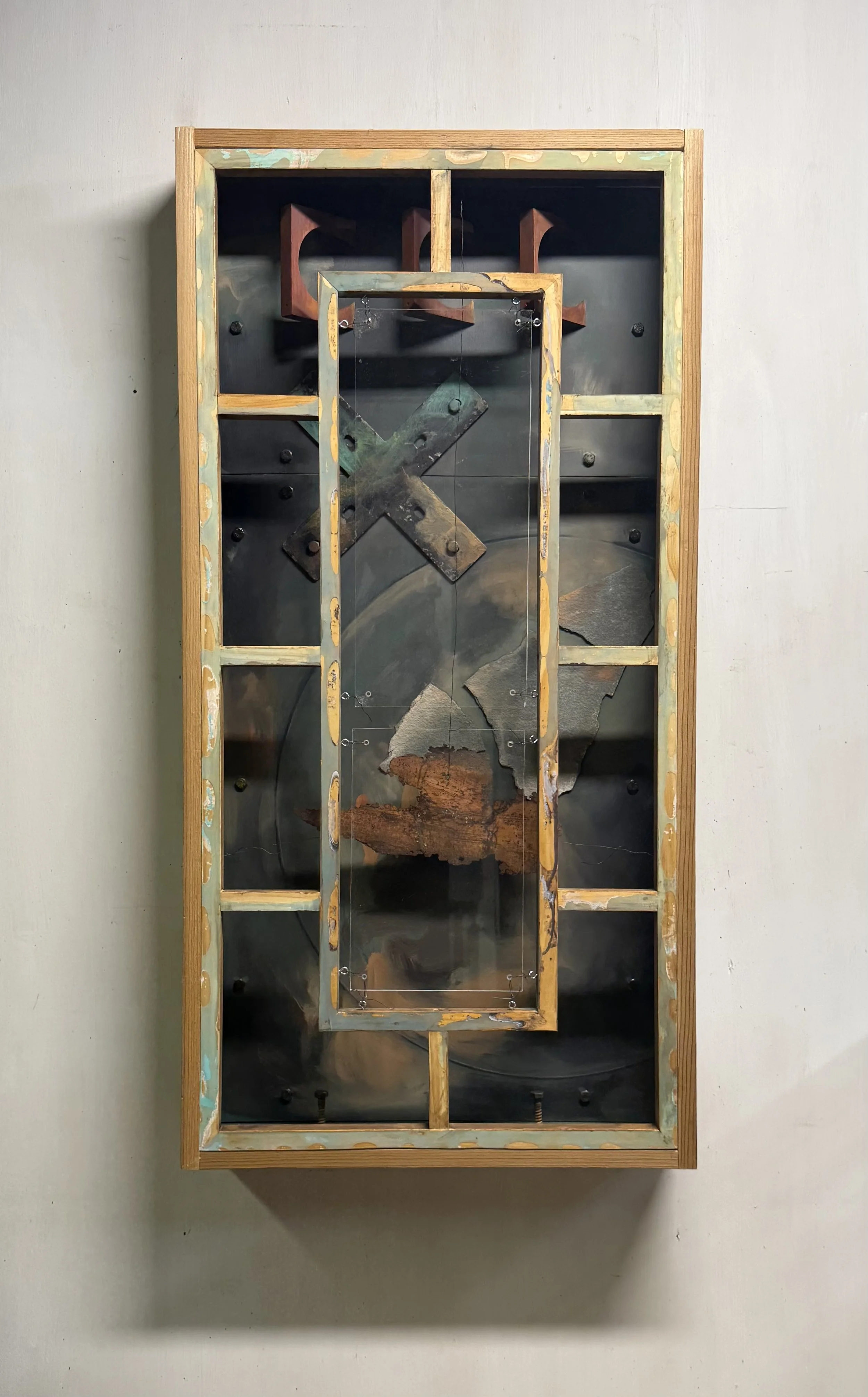 Dissolution Of Time (In Progress) 2026
Wood, Oil, Stone, Steel, Plexiglass
19”x29”x3.5”