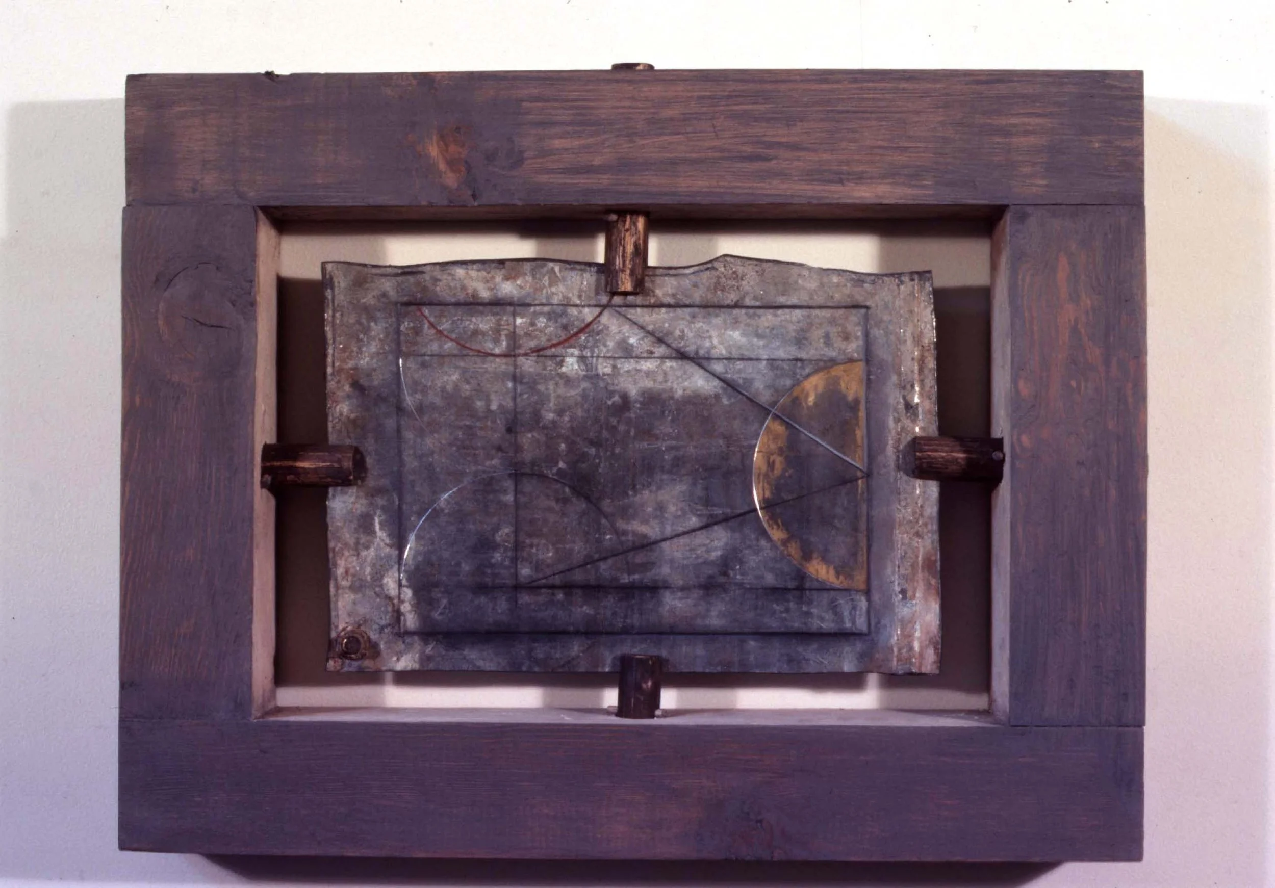 ANCIENT EVIDENCE FOR A FOURTH CIRCLE 1987
Wood, Lead, Oil
26"x20"x3.5"