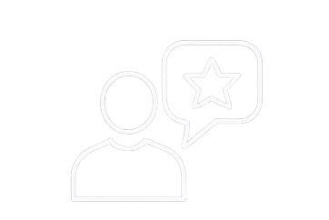 Outline drawing of a person with a speech bubble containing a star.