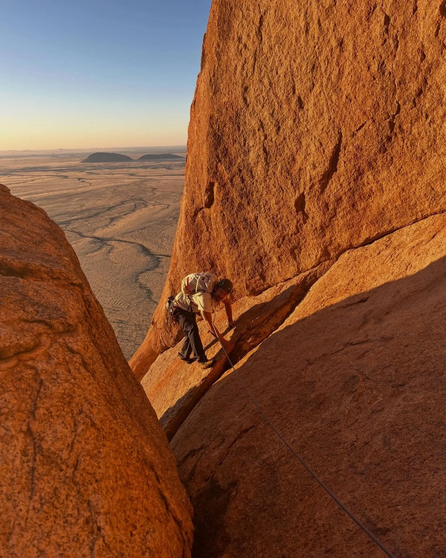 Only moments away from summiting on the tricky slab section on the second last pitch of the &lsquo;normal route&rsquo;!