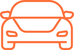 Front view outlined icon of a car in orange.
