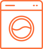 An icon of a washing machine in orange outline.