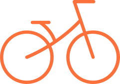 Icon of a bicycle in orange color.