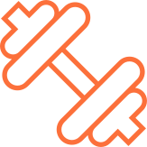 Icon of a dumbbell with an orange outline