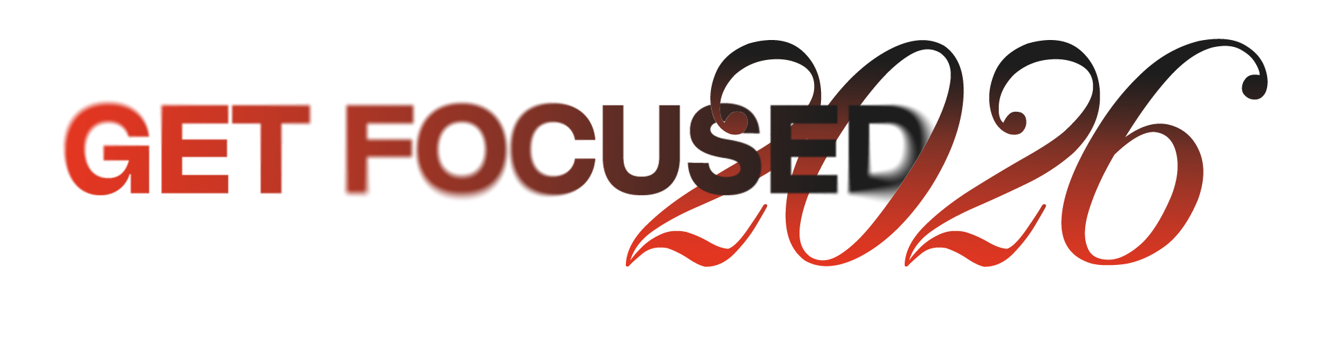 Tekst i bildet sier "Get focused" i store bokstaver med en roterende effekt