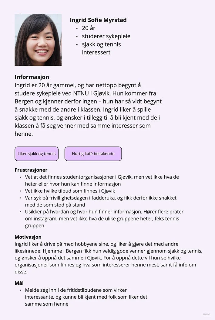 Persona Ingrid Sofie Myrstad som studerer sykepleie og er interessert i sjakk og tennis