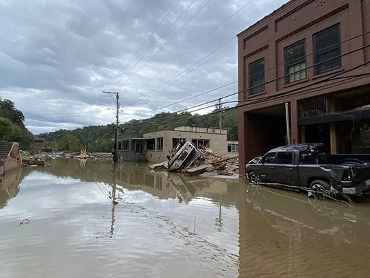 The south end of Main Street, where nearly a dozen buildings were destroyed. Only one of those was made of wood.