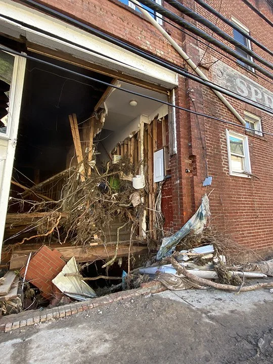 Destroyed storefront on South Main
