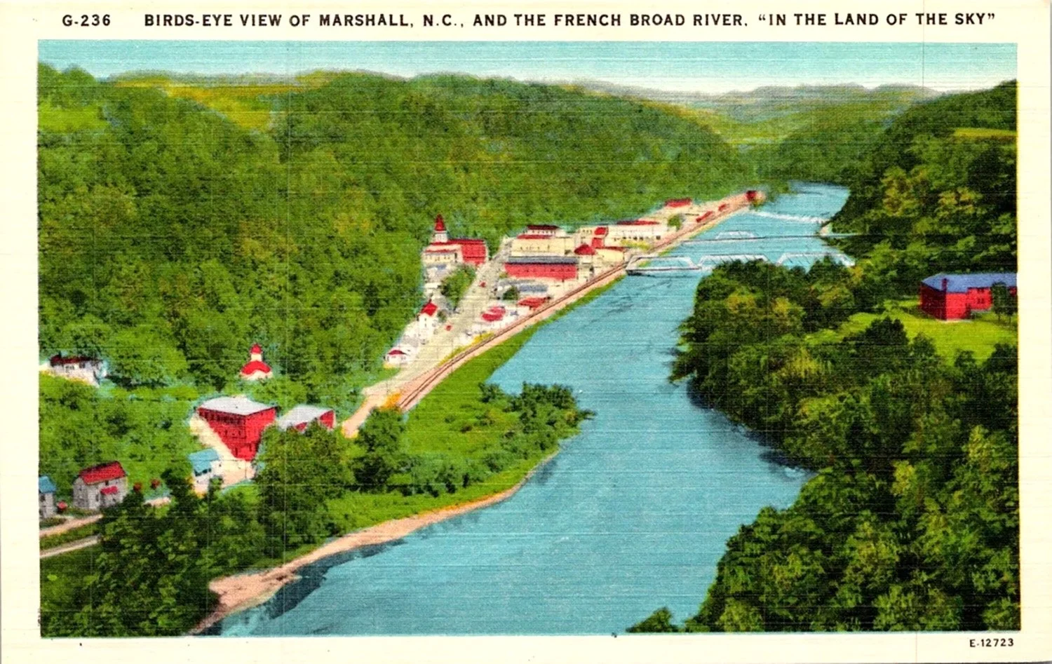 Historic Postcard showing an Birds Eye view of Marshall NC