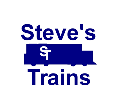 Logo for Steve's Trains featuring a blue train and text.