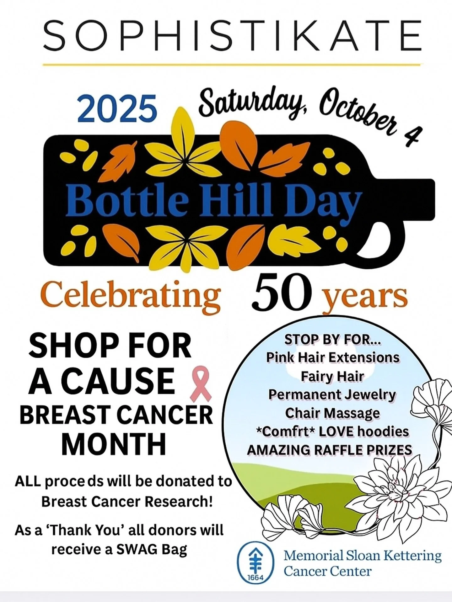 💖 First year at Bottle Hill Day 2025 &amp; we&rsquo;re going BIG! 🎉
Our booth is all about Breast Cancer Awareness Month 🎀

✨ Shop for a Cause &rarr; every dollar goes to Breast Cancer Research 💗
🎁 Donors get a SWAG bag!

Find us @ SOPHISTIKATE 