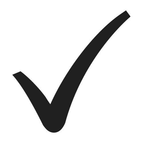 Black check mark tick symbol on a white background.