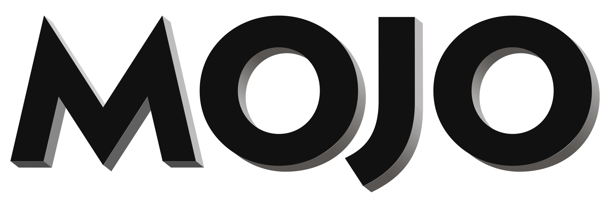 3D black and gray text spelling out the word 'MOJO' with a shadow effect.
