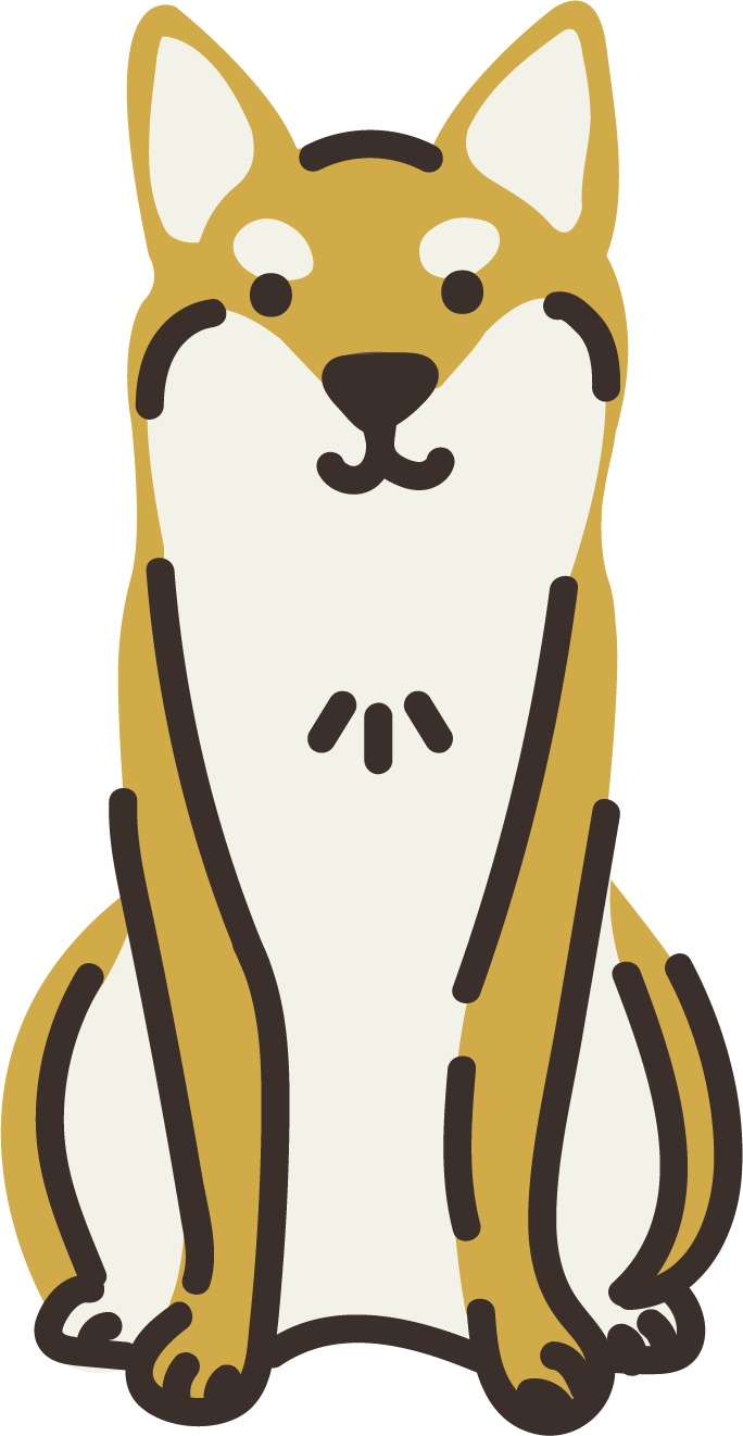 Cartoon illustration of a dog, possibly a Shiba Inu, sitting upright with a friendly expression.