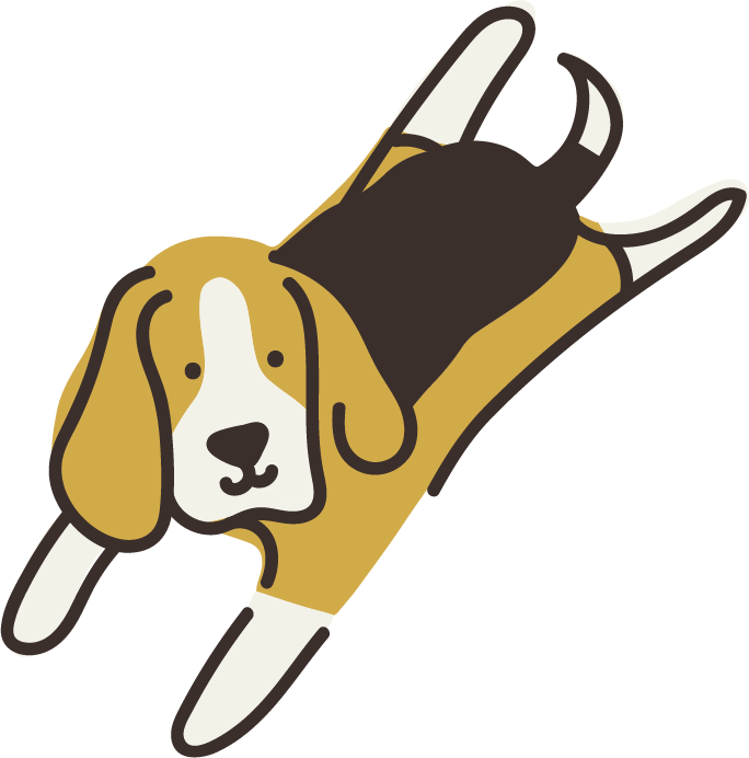 Illustration of a dog lying on its back with paws up, showing a relaxed and playful pose.