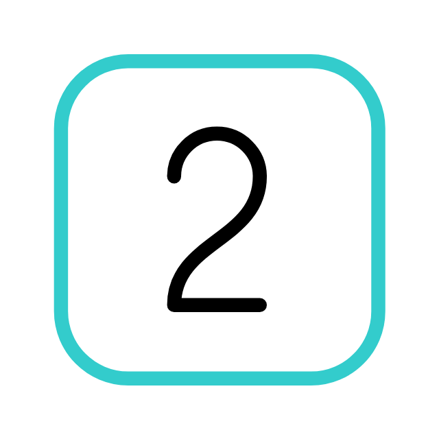 Number 2 inside a rounded square with a teal border