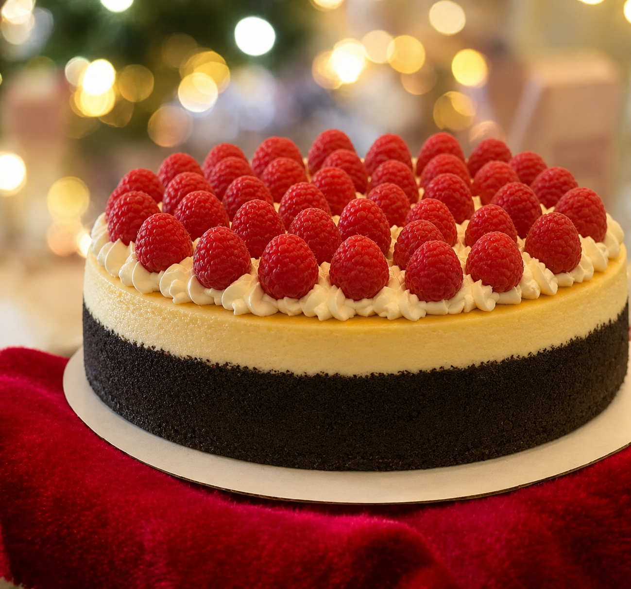 Cheesecake with Whipped Cream and Raspberries