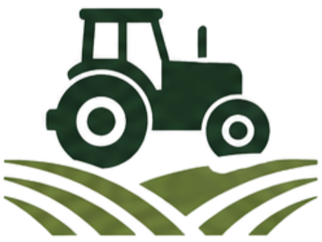 Illustration of a tractor on farmland with cultivated fields.
