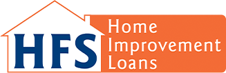 Logo of Home Improvement Loans with blue house outline and orange banner containing the text
