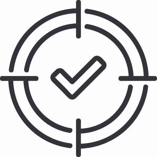 A target with a checkmark in the center and crosshairs surrounding it.