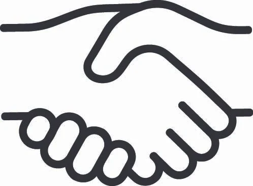 Black line drawing of a handshake.