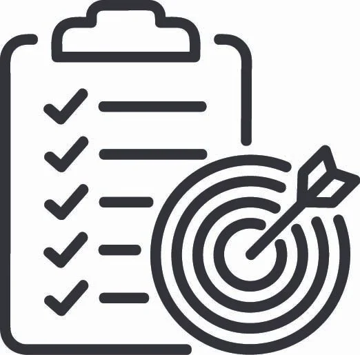 Checklist on a clipboard with a target and arrow symbol.