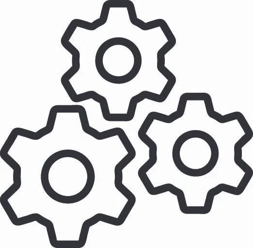 Outline of three interconnected gear wheels.