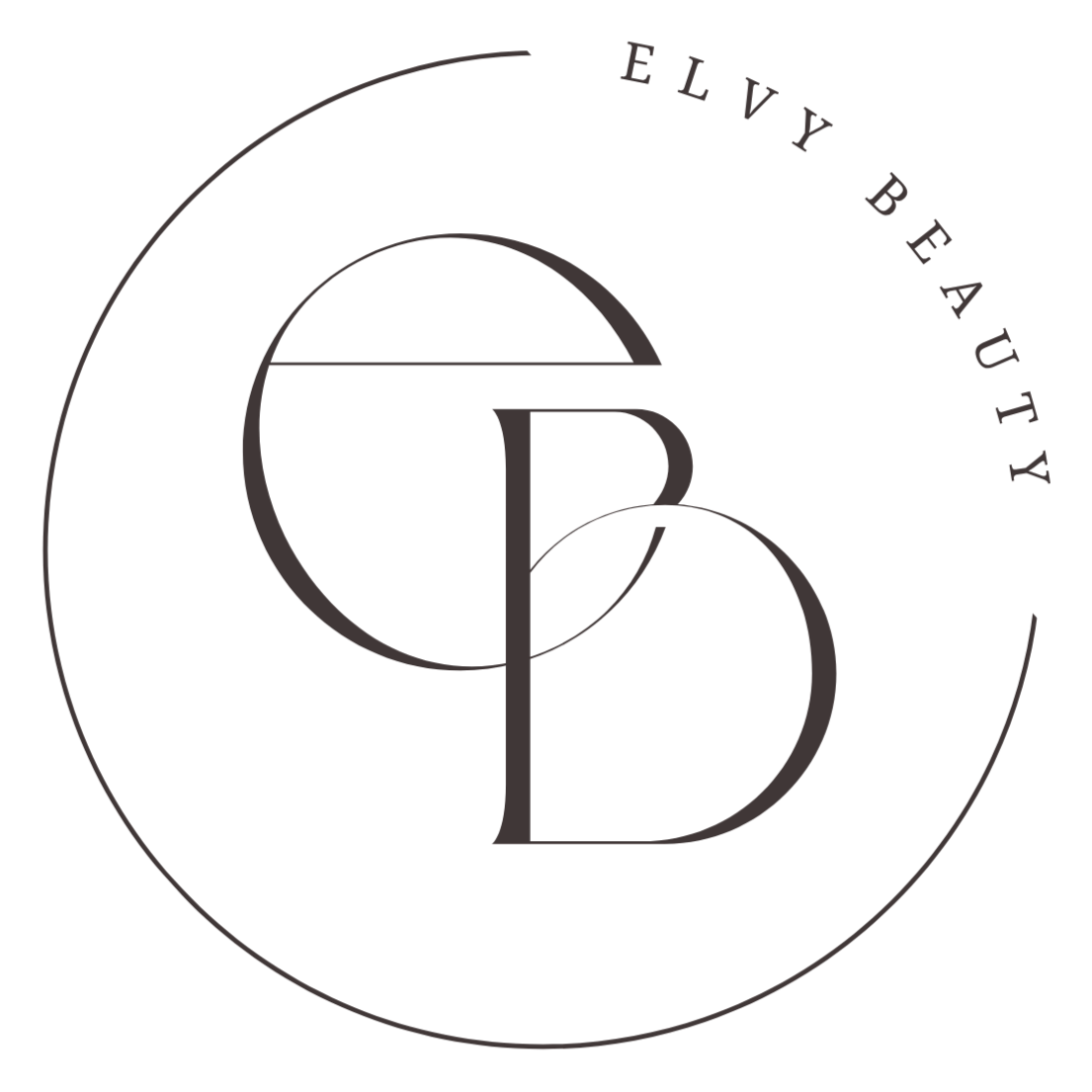An EB logo with the company name "Ely Beauty" arranged in a circular pattern denoting a relaxing space for premium beauty, skin care and nail treatments including CACI synergy non-invasive treatment in Thirsk, North Yorkshire, UK.