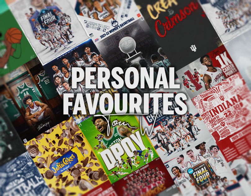 Collage of personal favorites including basketball, football, and snack food images.