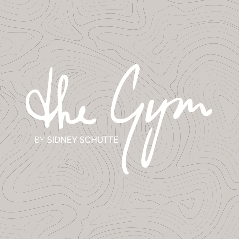 Cover of a book titled "the Gym" by Sidney Schutte, with a light gray background and contour lines resembling a topographical map.