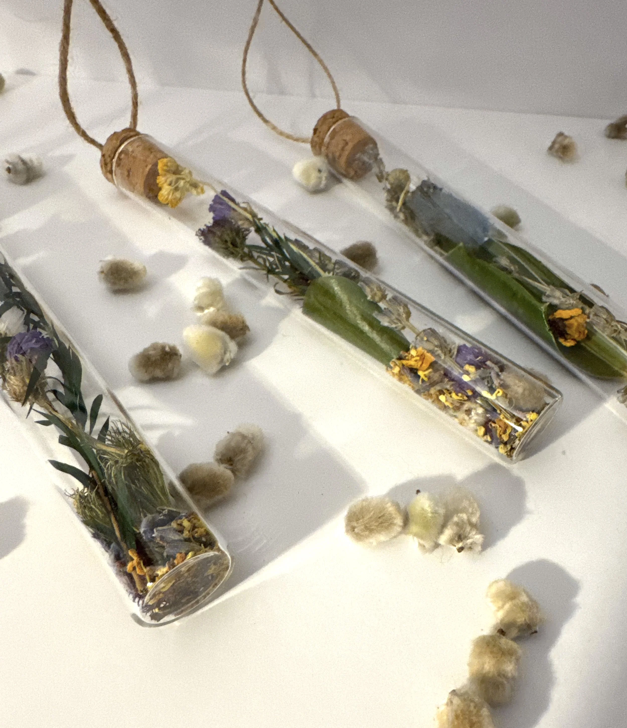 Hanging Glass Vial Vase with Dried Flowers | Seasonal