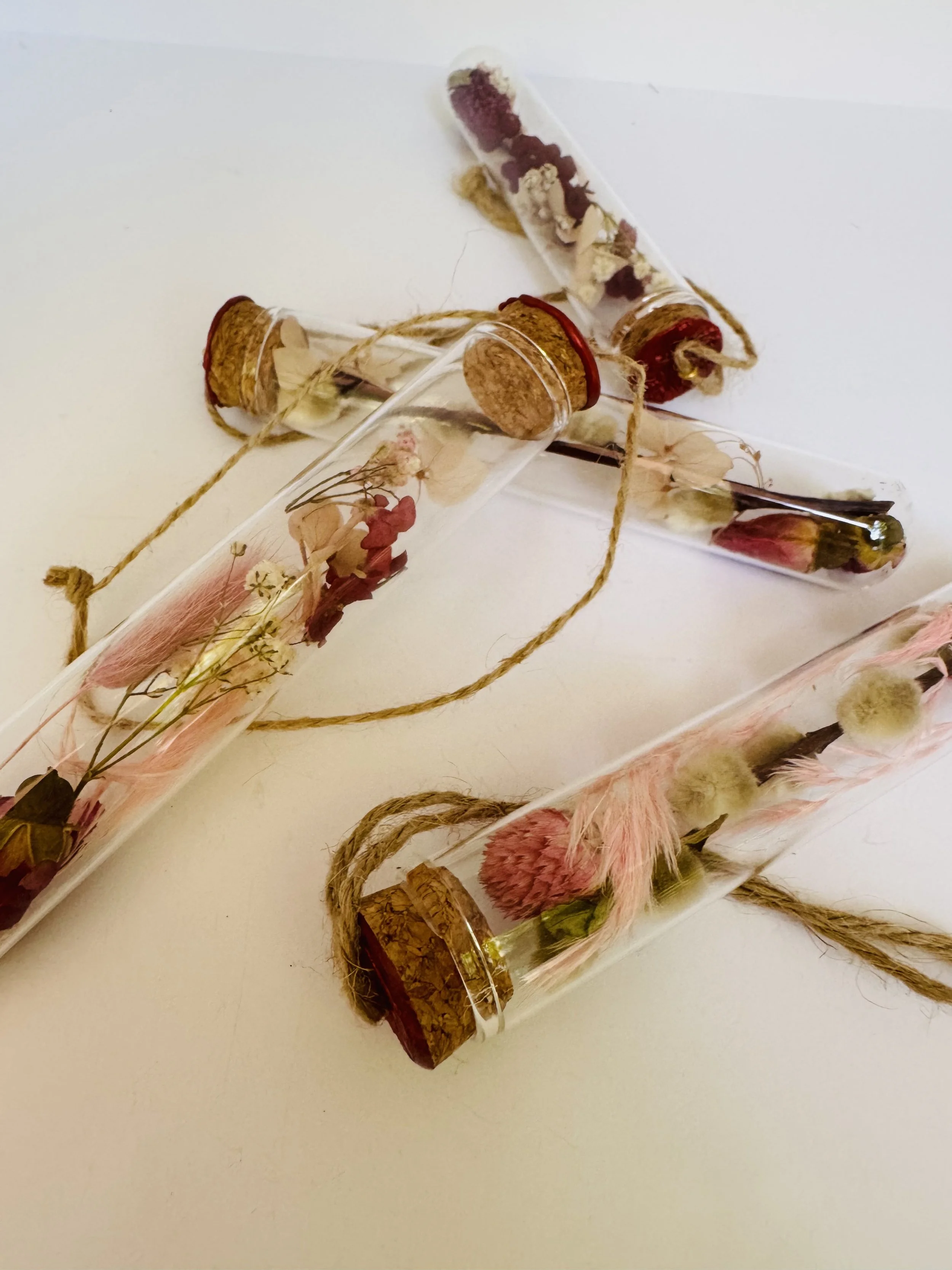 Hanging Glass Vial Vase with Dried Flowers | Seasonal