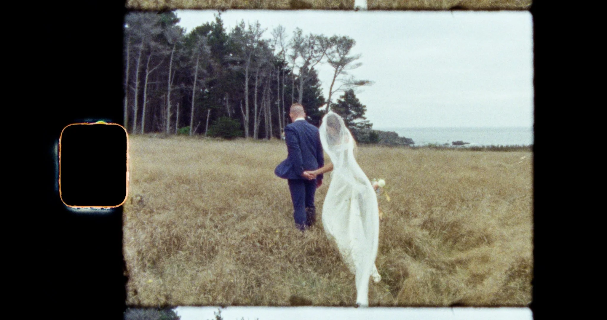 Bride and groom walking in field - outdoor wedding ceremony near sea ranch - sea ranch wedding