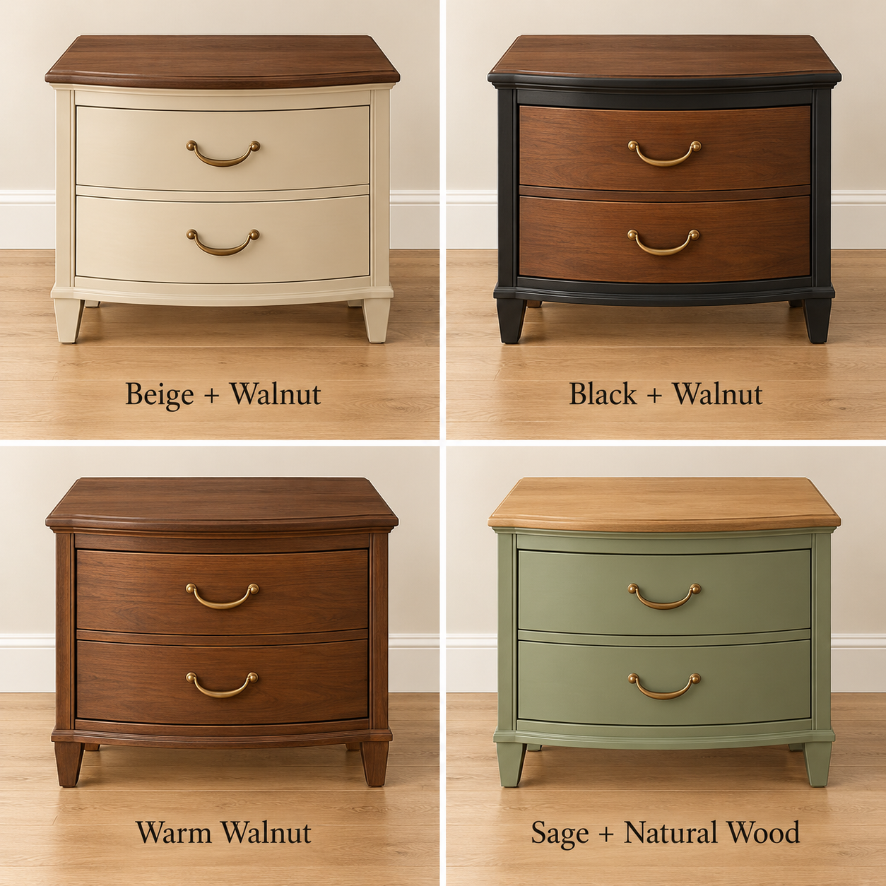 Bow-Front Two-Drawer Nightstand | Custom Painted Finish