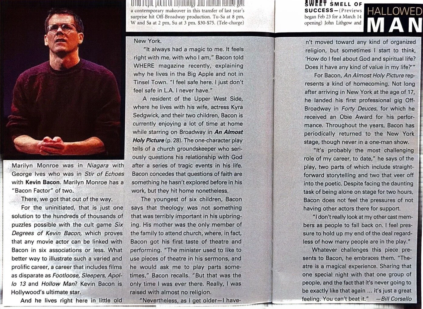 Page with Kevin Bacon feature