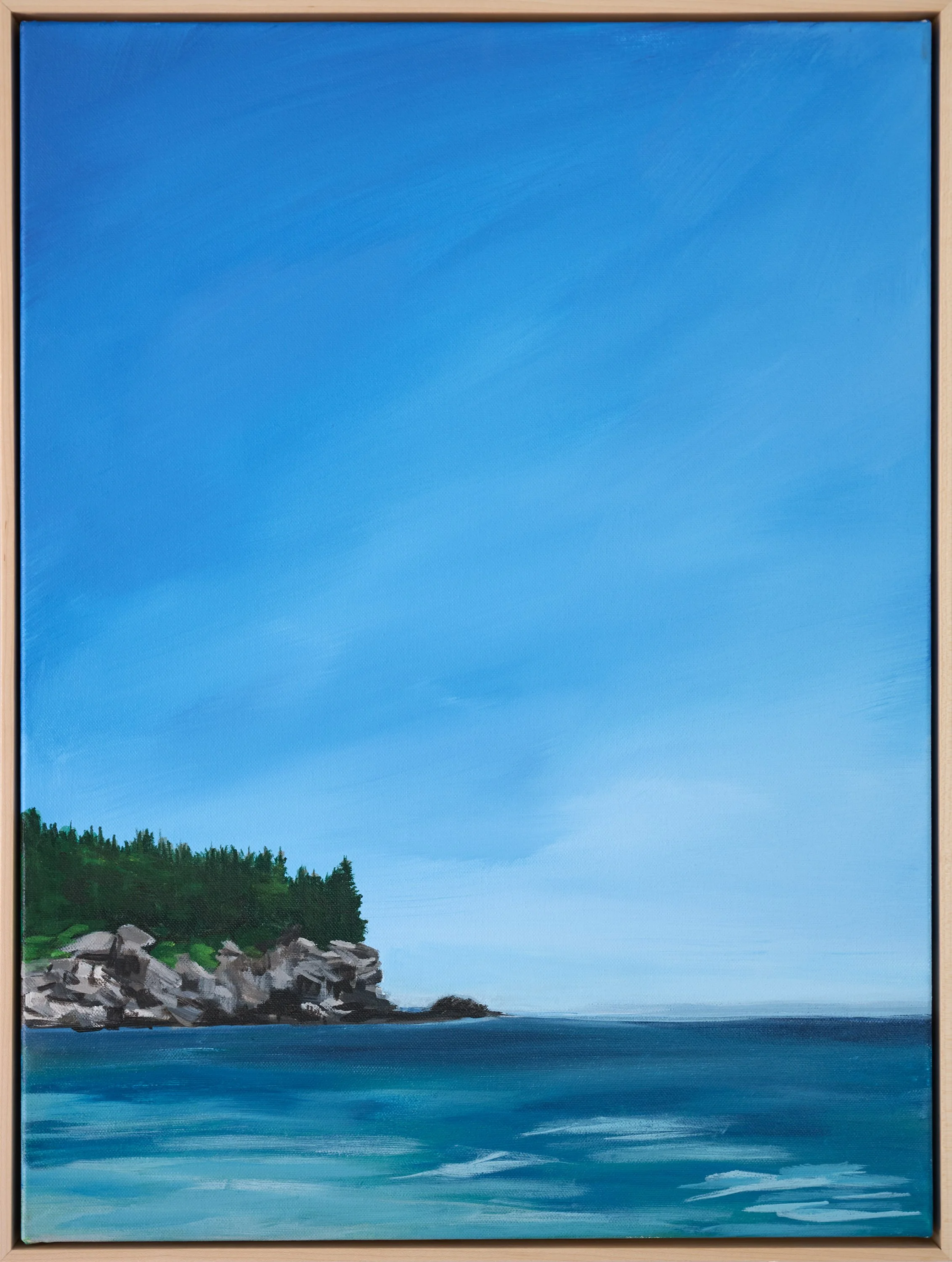 MOUNT DESERT ISLAND, NEWPORT COVE FROM SAND BEACH | 18" x 24" | ACRYLIC ON CANVAS WITH FLOATING MAPLE FRAME | $800