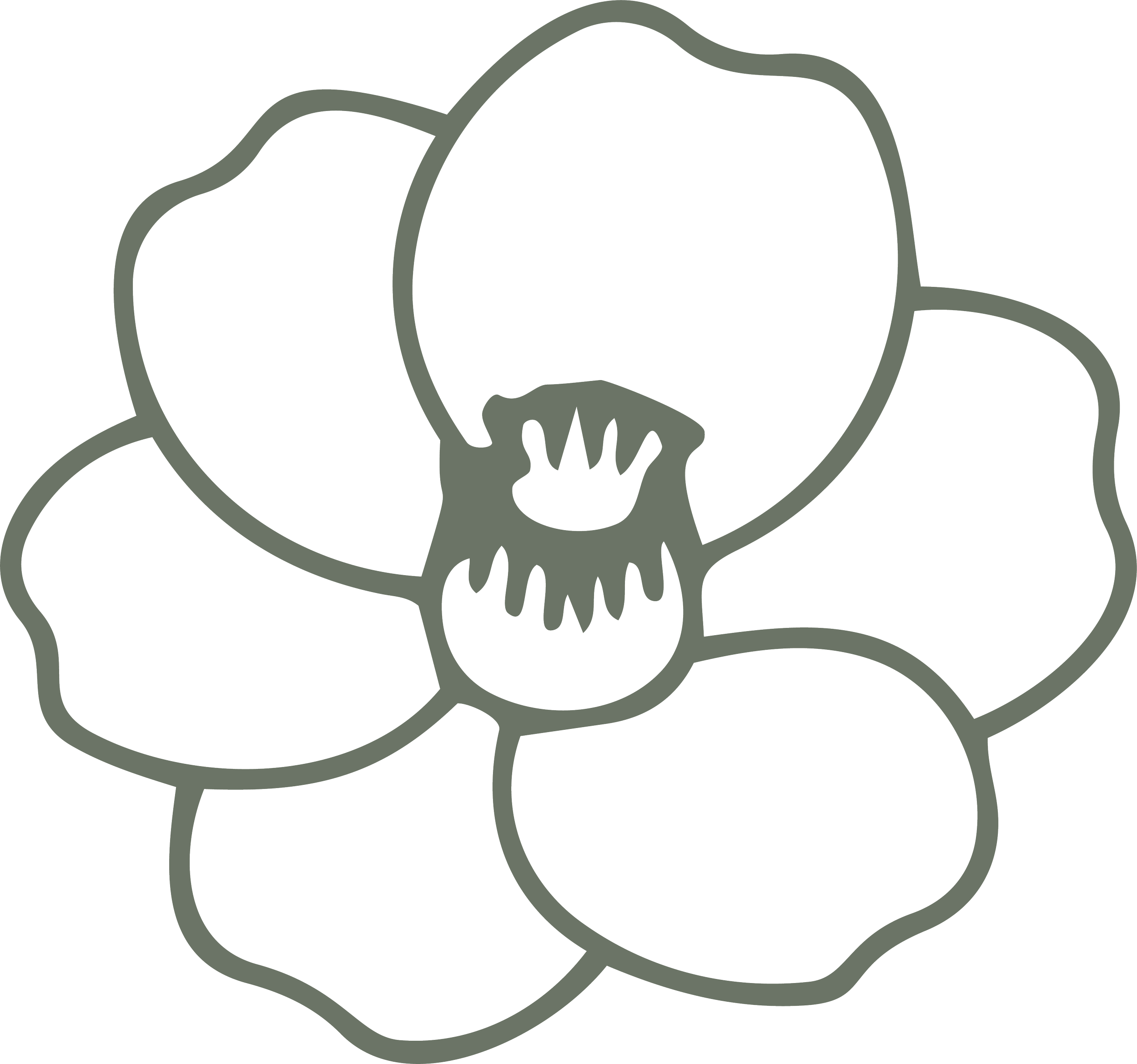 Line drawing of a flower with five petals and a central pistil.