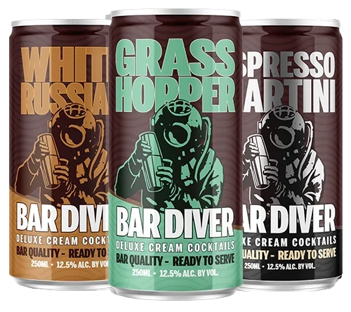 Three Cans of Bar Diver Cream Cocktails