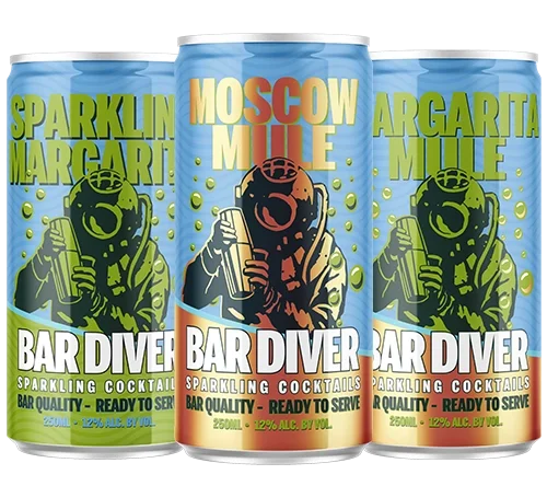 Three Cans of Bar Diver Sparkling Cocktails