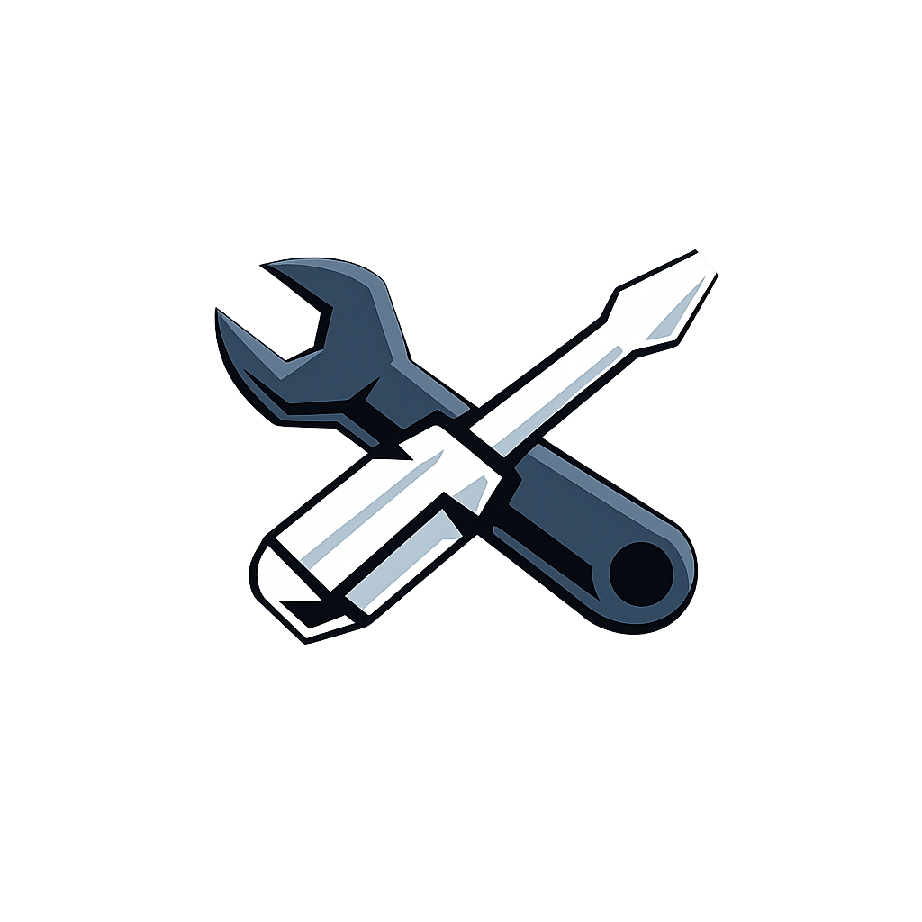 A wrench and a screwdriver crossed over a dark background, symbolizing tools or repair.