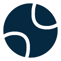 A black circle with white curved lines resembling a stylized sports ball or abstract geometric design.
