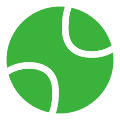 Green tennis ball with white curved lines