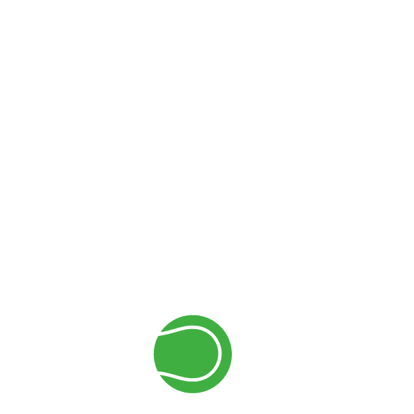 A digital illustration of a tennis racket and a tennis ball, with a black background.