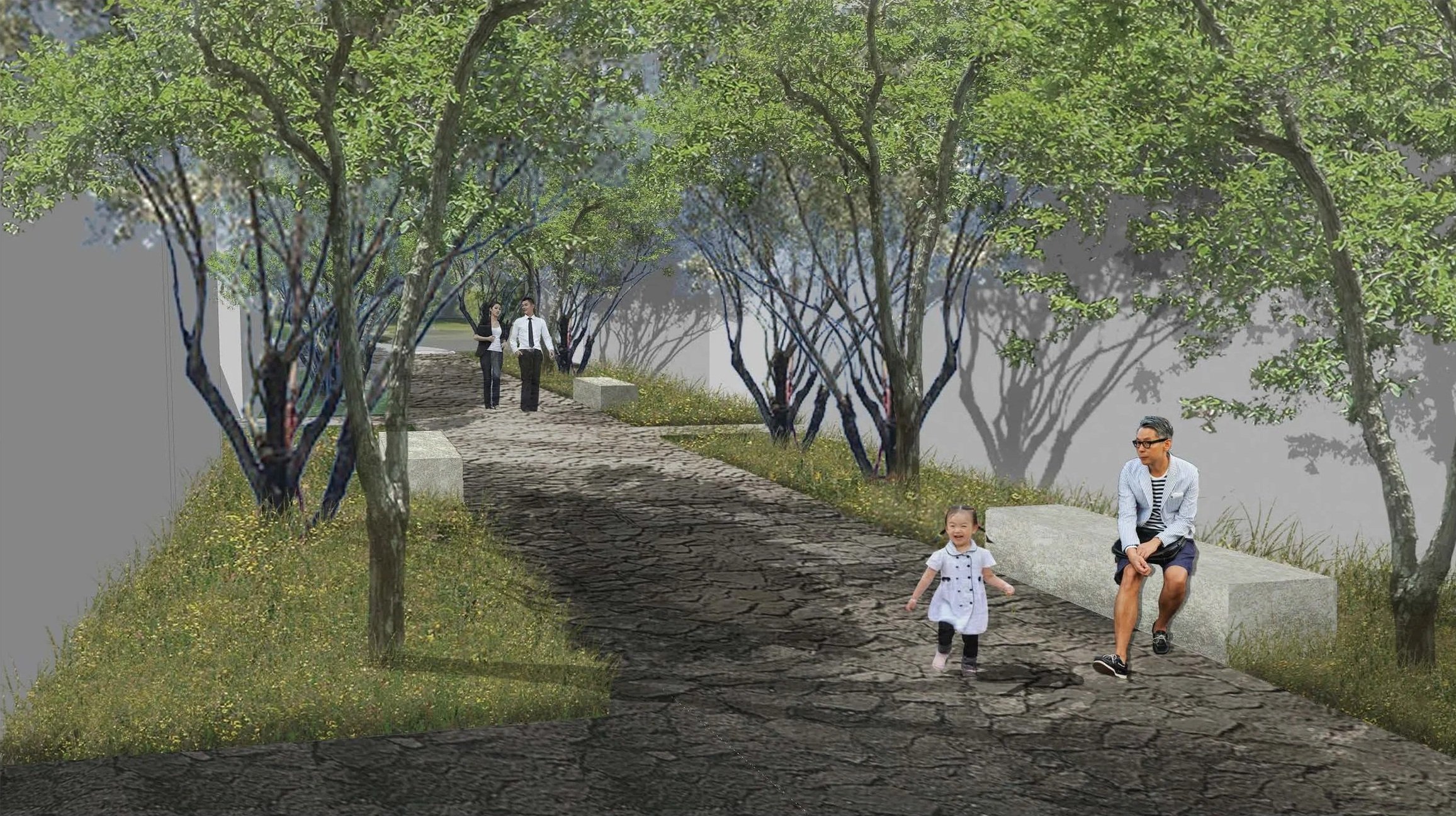 Rendered model view of private retreat and park, China